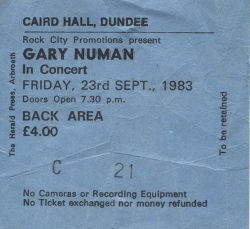 Gary Numan Dundee Ticket 1983